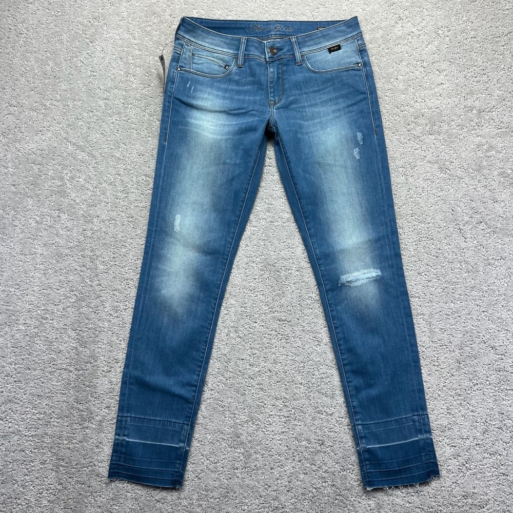 Mavi Gold Jeans Womens 27 Blue Distressed Serena Ankle Low Rise Super Skinny NWT